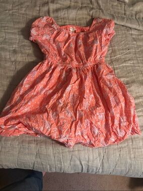 Crewcuts Coral Floral Puff-Sleeve bubble Dress, size 8